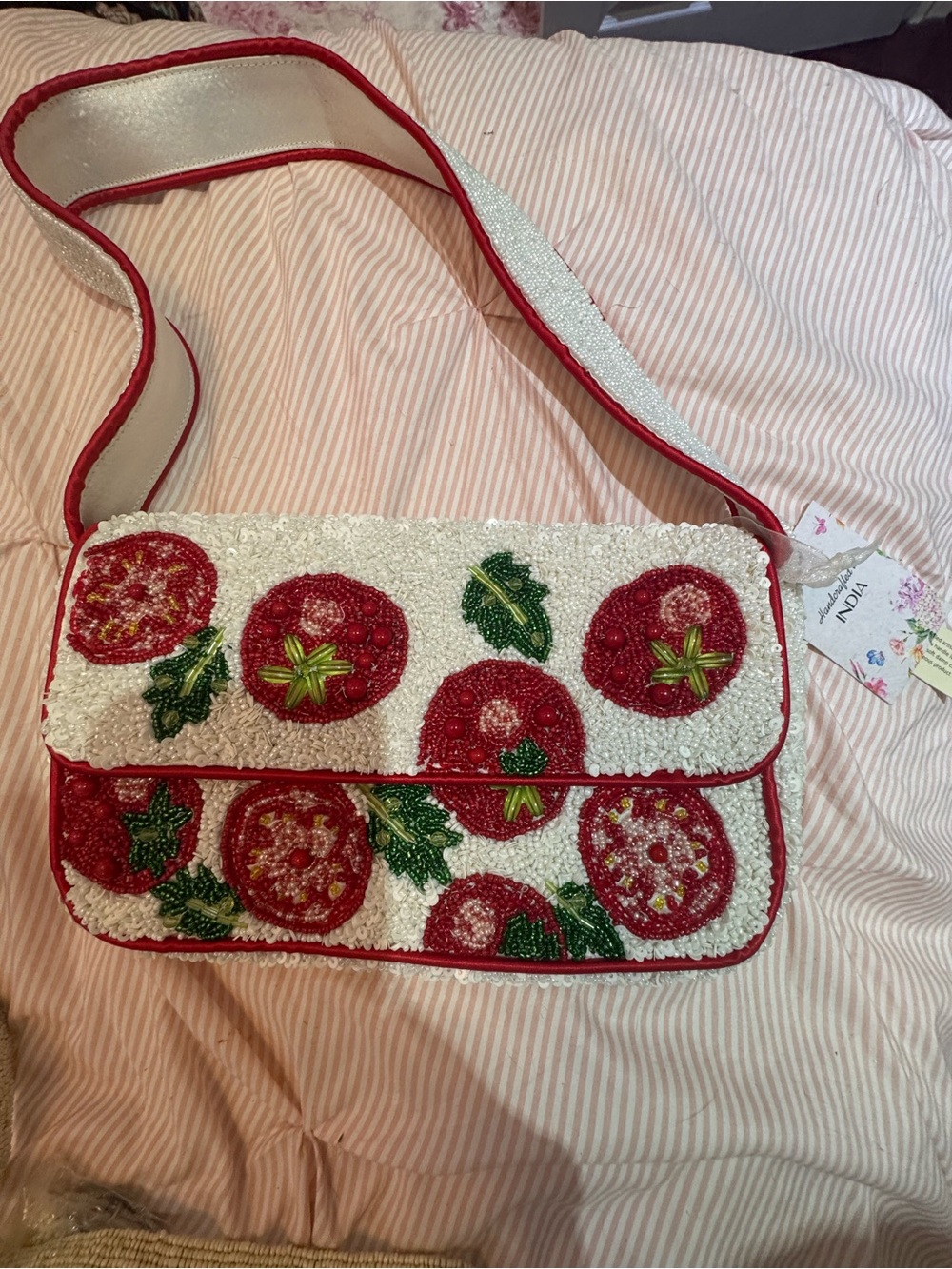 Beaded tomato Crossbody Bag - Red & White